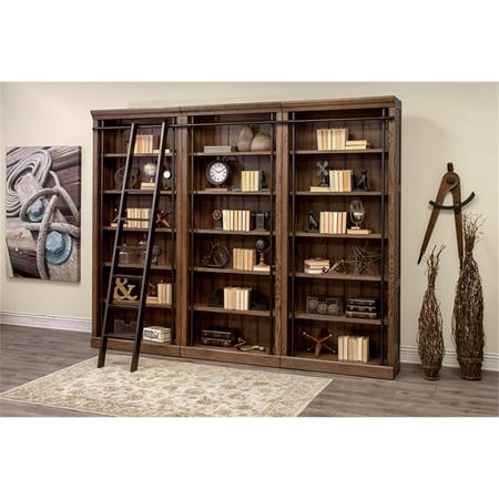 Avondale 8' Tall Bookcase Wall With Ladder Storage Organizer Display Brown