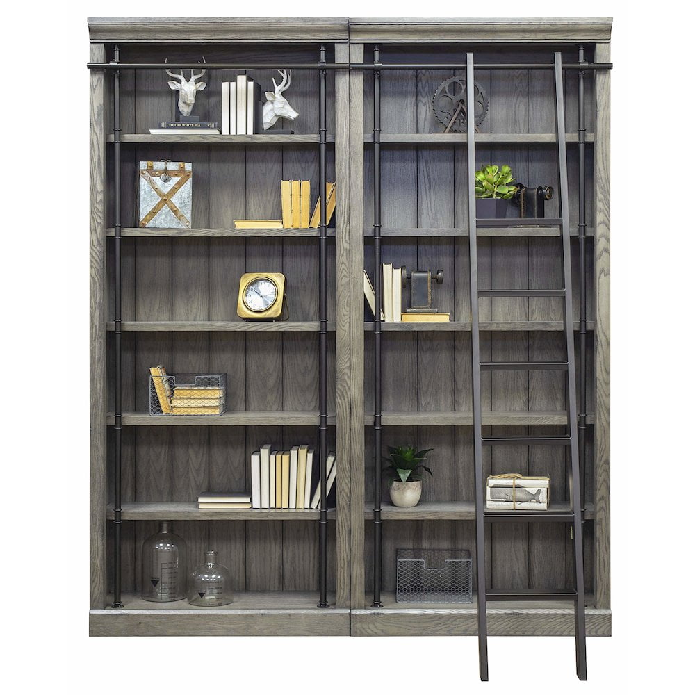 Avondale Rustic Gray Wood 8' Tall Bookcase with Ladder