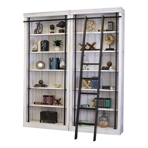 Avondale 8' Tall Bookcase Wall With Ladder Storage Organizer Display White