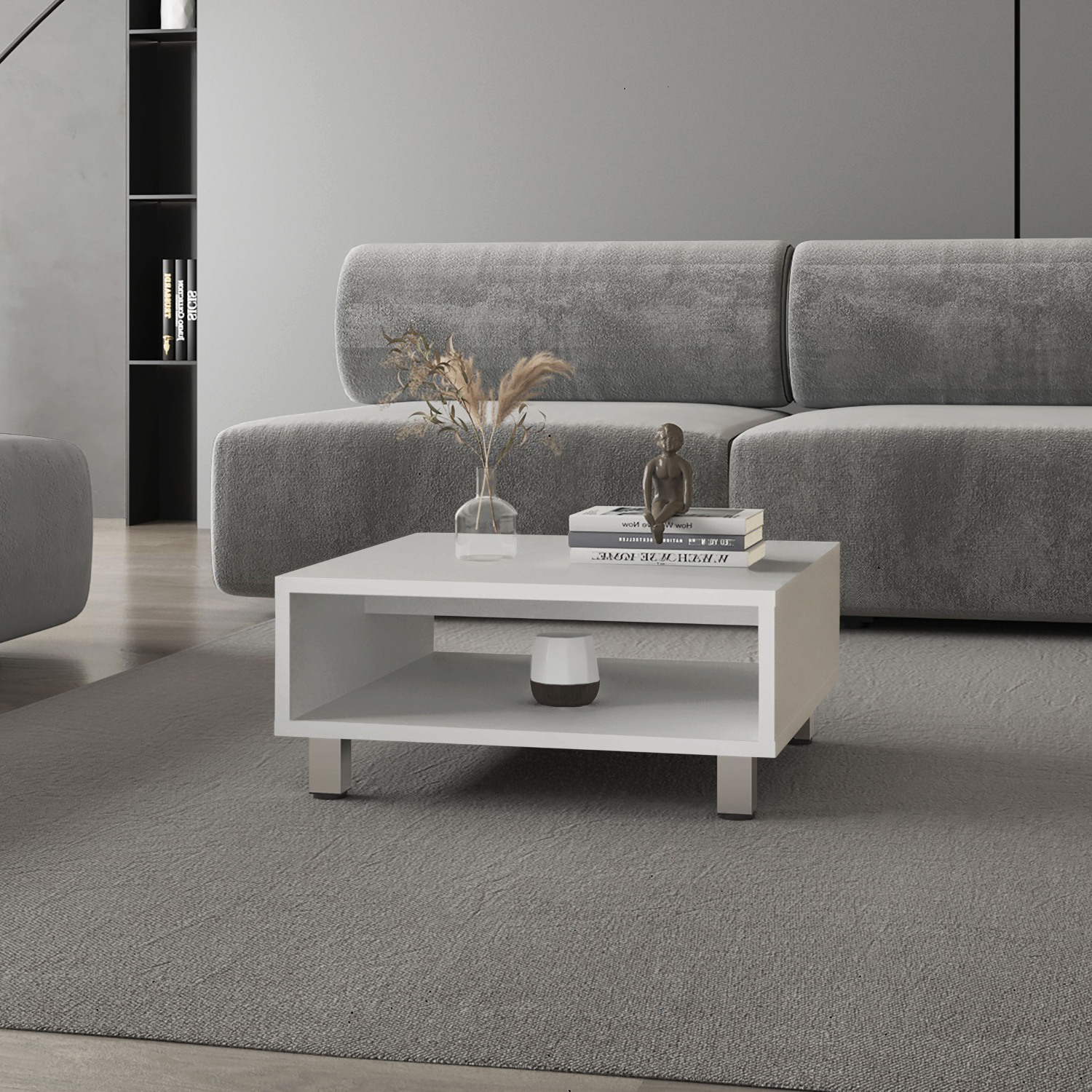 Avondale Coffee Table Modern White Melamine with Open Shelf