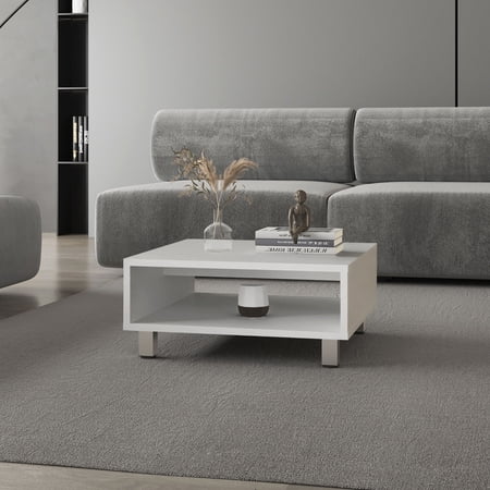 Avondale Coffee Table Modern White Melamine with Open Shelf