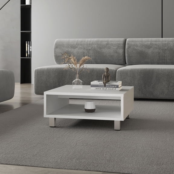 Avondale Coffee Table in Melamine with Open Storage, white