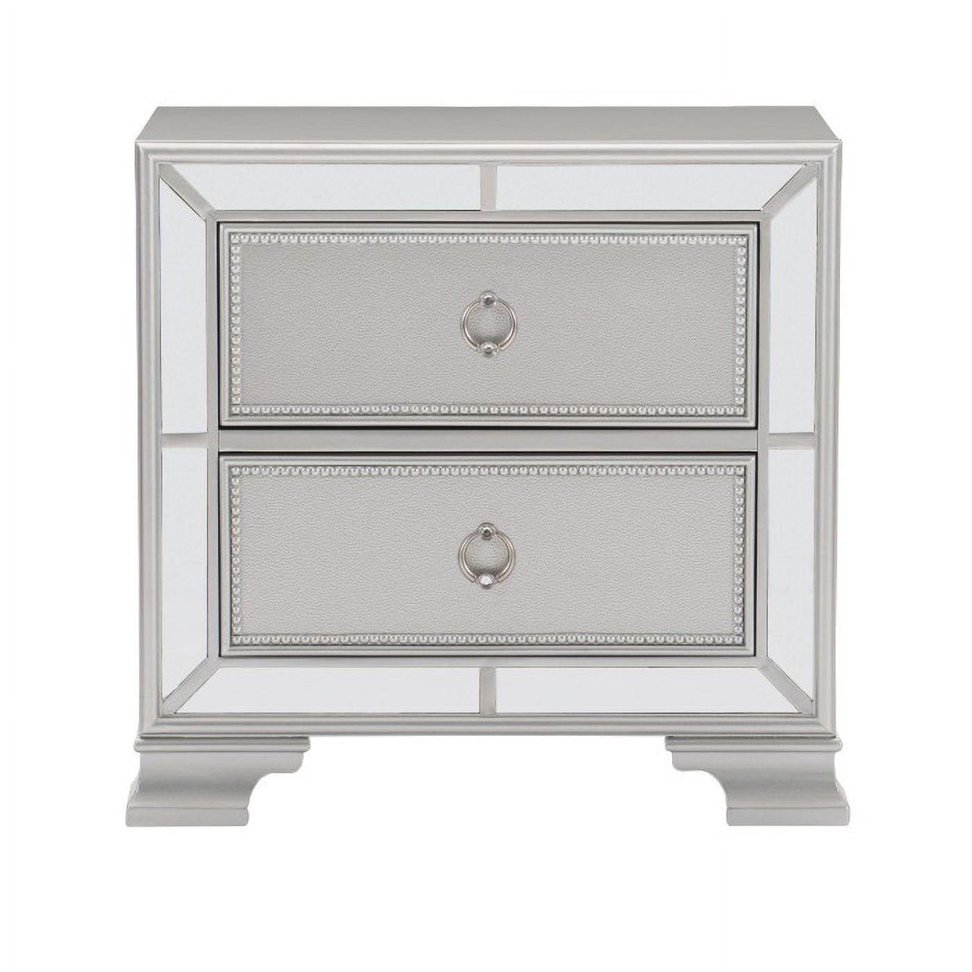 Silver Mirrored 2-Drawer Nightstand with Bead Molding