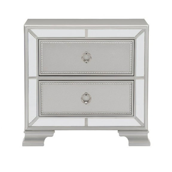 Avondale Collection Bold Modern-Traditional Mirrored Nightstand with Silver Hardware