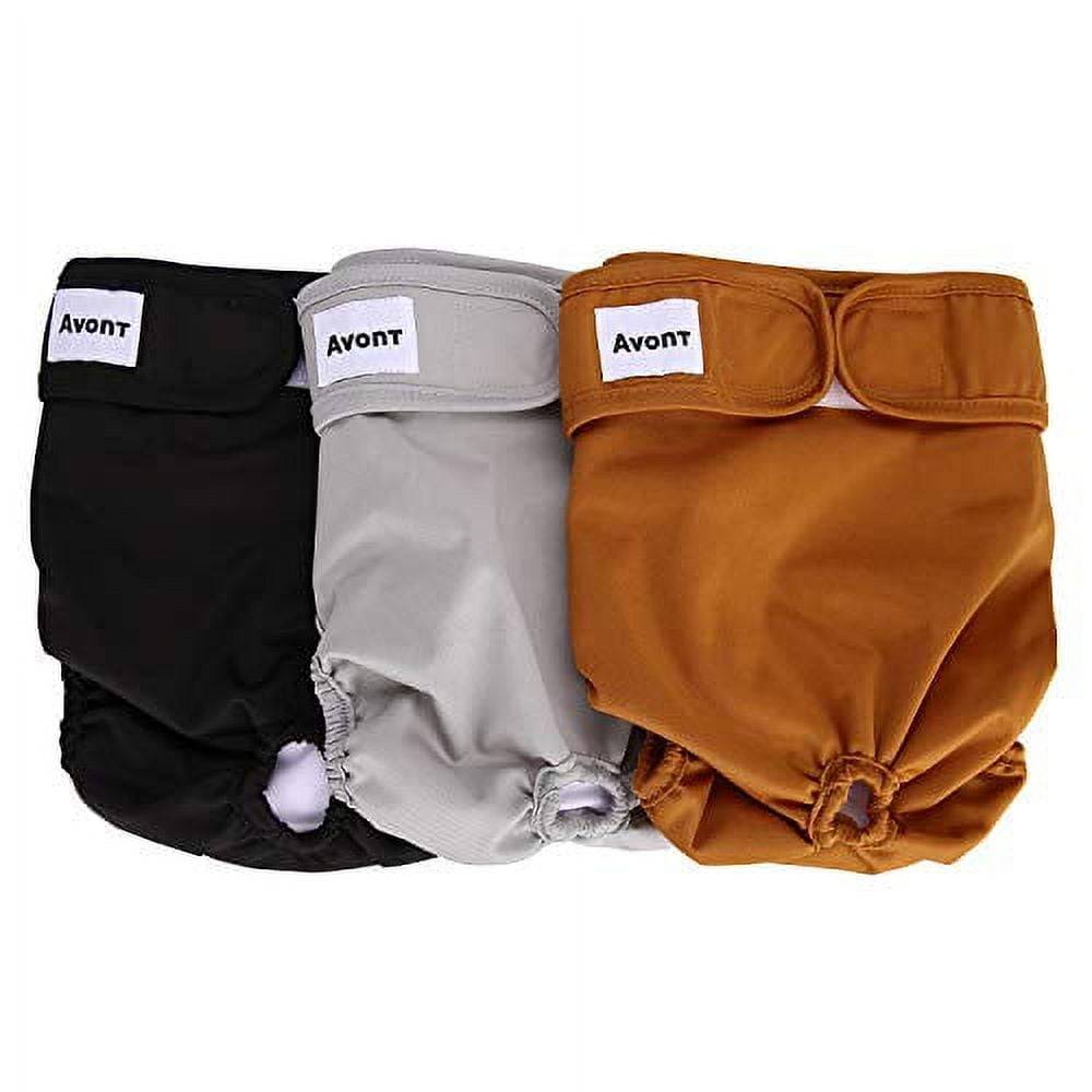 Avont 3 Pack Washable Female Dog Diapers, Premium Reusable Highly Absorbent Doggie Diapers Wraps Durable Dog Diaper Cover -Black/Brown/Grey (S)