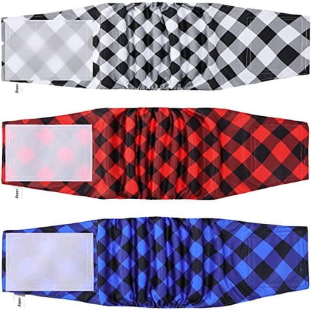 Avont 3 Pack Washable Male Dog Diapers, Premium Reusable Highly Absorbent Doggie Diapers Wraps Durable Dog Diaper Cover - Red/Blue/Grey Plaids