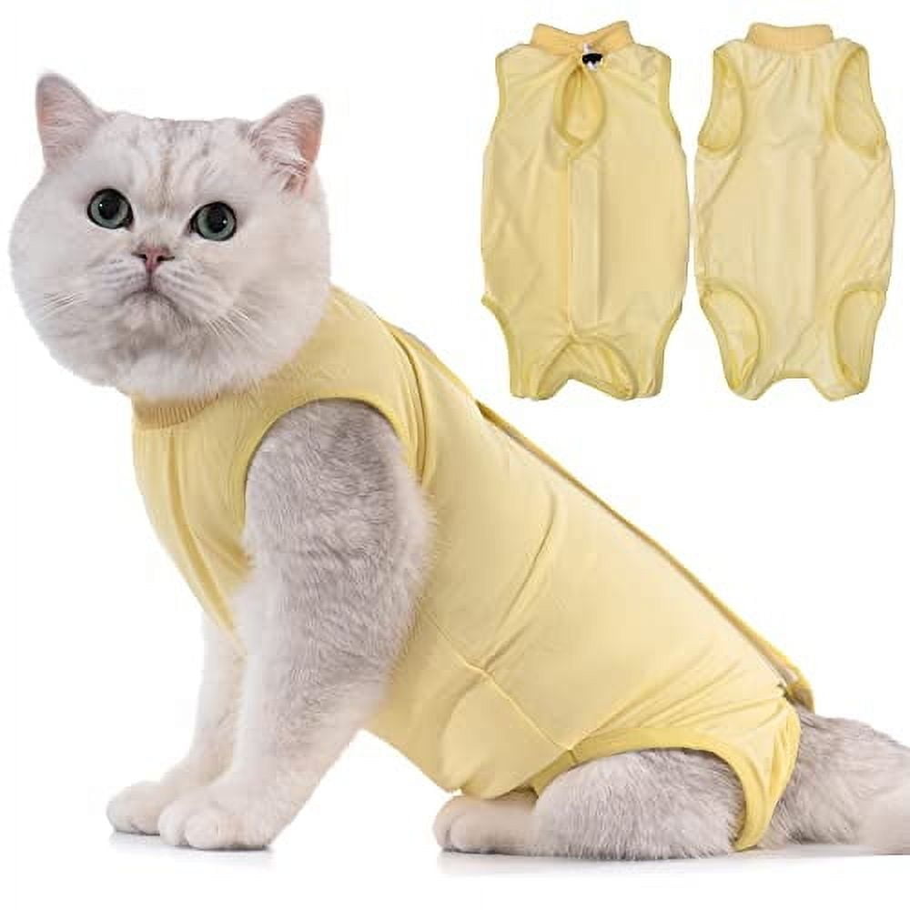 Avont Cat Recovery Suit - Kitten Onesie for Cats After Surgery, Cone of Shame Alternative Surgical Spay Suit for Female Cat, Post-Surgery or Skin Diseases Protection -Yellow(M)