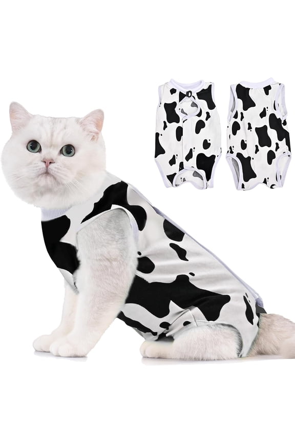 Cat Recovery Suit - Kitten Onesie for Cats After Surgery, Cone of Shame Alternative Surgical Spay Suit for Female Cat, Post-Surgery or Skin Diseases Protection -Cow(S)