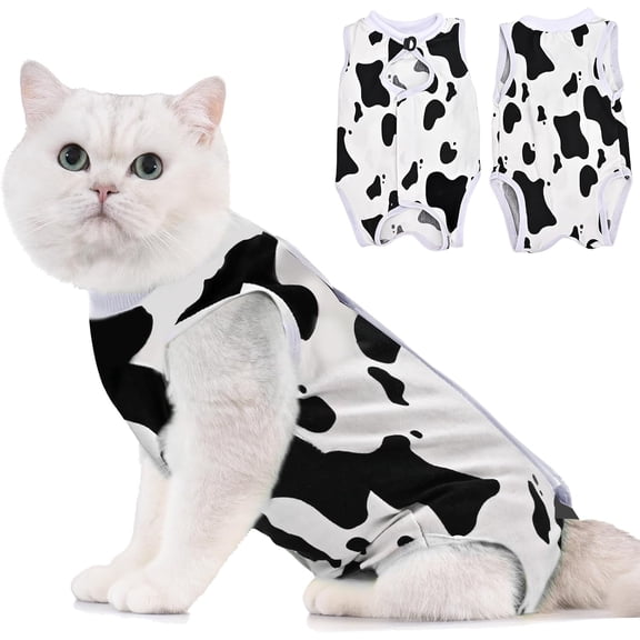 Avont Cat Recovery Suit - Kitten Onesie for Cats After Surgery, Cone of Shame Alternative Surgical Spay Suit for Female Cat, Post-Surgery or Skin Diseases Protection -Cow(S)