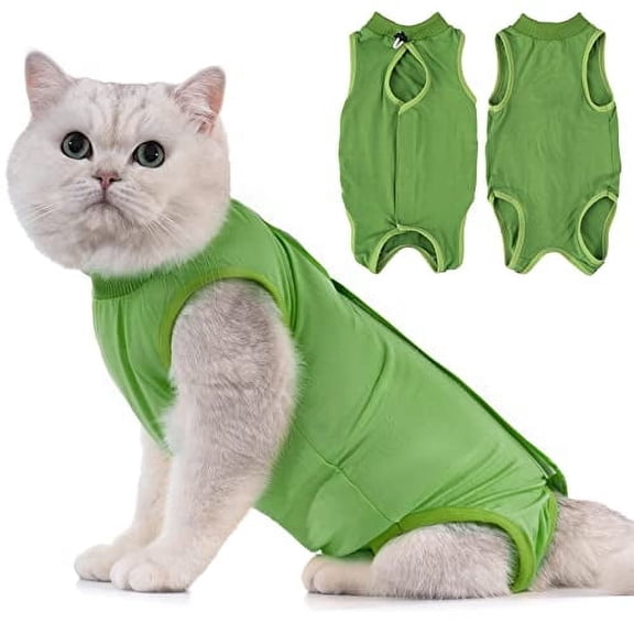 Avont 1 Pack Cat Recovery Suit - Kitten Onesie for Cats After Surgery -Green(S)