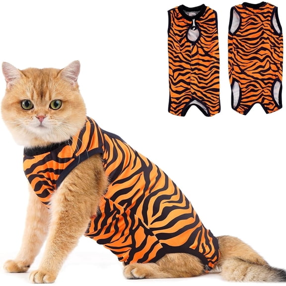 Avont 1 Pack Cat Recovery Suit - Kitten Onesie for Female Cats after Surgery Post-Surgery Skin Diseases Protection -Tiger(S)