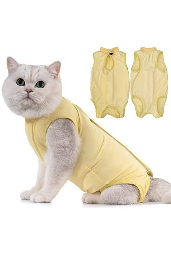 Cat Recovery Suit - Kitten Onesie for Cats After Surgery, Cone of Shame Alternative Surgical Spay Suit for Female Cat, Post-Surgery or Skin Diseases Protection -Yellow(M)