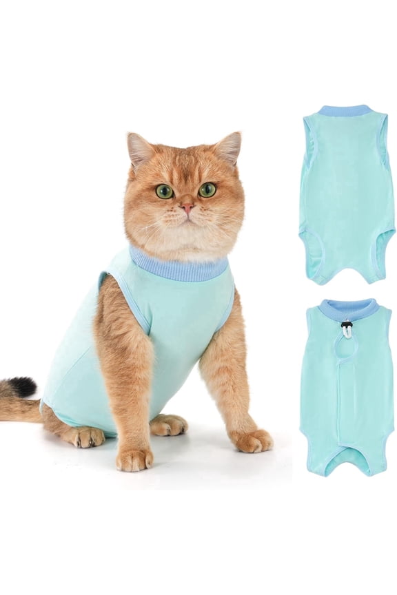 Cat Recovery Suit for Surgery, Breathable Anti-Licking Onesie for Kittens, Surgical Post-Operative Protective Bodysuit, Comfortable Alternative to E-Collar -Mint (M)