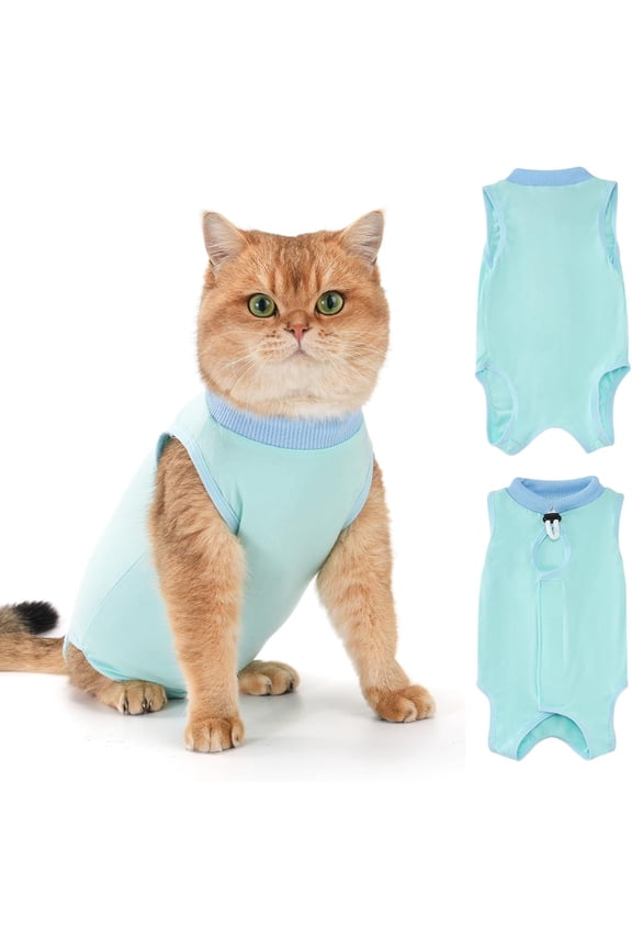 Cat Recovery Suit for Surgery, Breathable Anti-Licking Onesie for Kittens, Surgical Post-Operative Protective Bodysuit, Comfortable Alternative to E-Collar -Mint (S)
