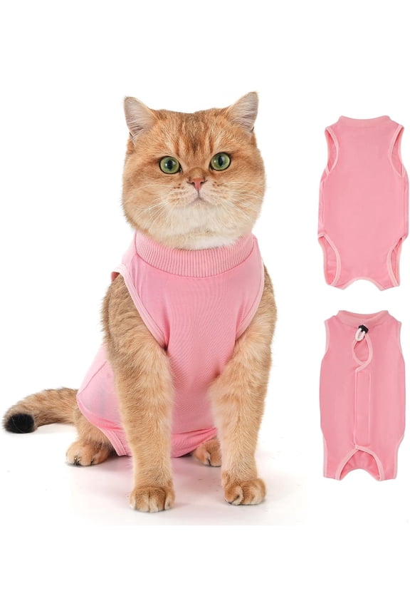 Cat Recovery Suit for Surgery, Breathable Anti-Licking Onesie for Kittens, Surgical Post-Operative Protective Bodysuit, Comfortable Alternative to E-Collar -Pink (S)