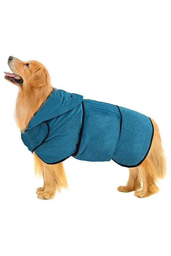 Dog Bathrobe with Hood for After Bath, Doggy Towel Robes for Wet Walking in Rain/Snow, Super Absorbent Pet Drying Bath Robe for Puppies -Blue(XL)