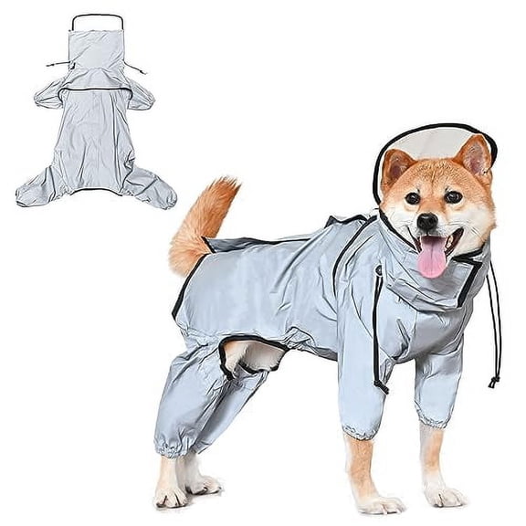 Avont Dog Raincoat - Waterproof Rain Jacket with Transparent Hood, Fully Reflective & Adjustable Pet Rain Poncho for Puppy -Grey (XL)