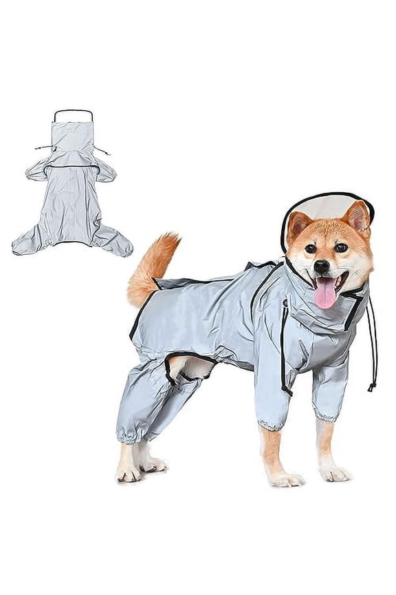 Dog Raincoat - Waterproof Rain Jacket with Transparent Hood, Fully Reflective & Adjustable Pet Rain Poncho for Puppy -Grey (XL)