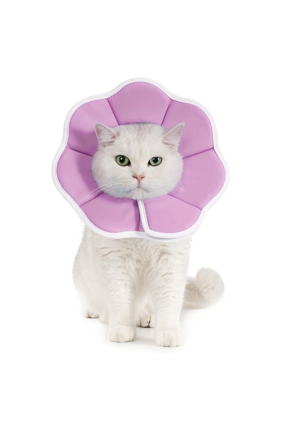 Soft Cat Recovery Cone Collar, Adjustable Lightweight Kitten E-Collar for Small Dogs, Comfortable Neck Donut Stop Licking Scratching After Surgery -Purple(M)