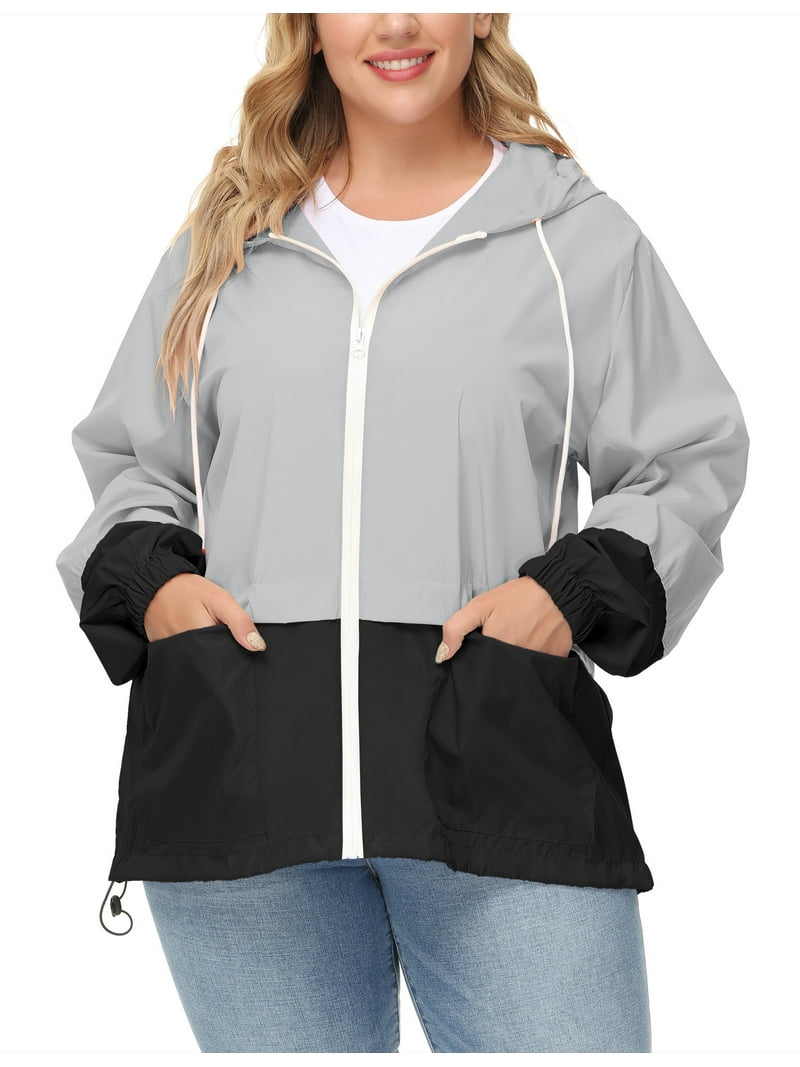 Avoogue Women Plus Size Waterproof Rain Jacket Raincoat Packable