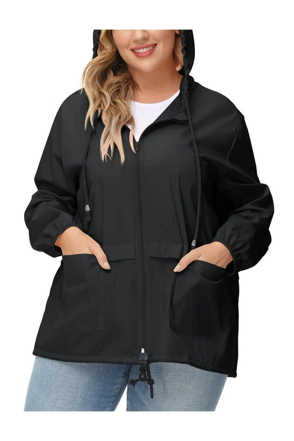 Women Plus Size Waterproof Rain Jacket Raincoat Packable Outdoor Hooded Windbreaker