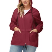 AVOOGUE Women Plus Size Waterproof Rain Jacket Raincoat Packable Outdoor Hooded Windbreaker