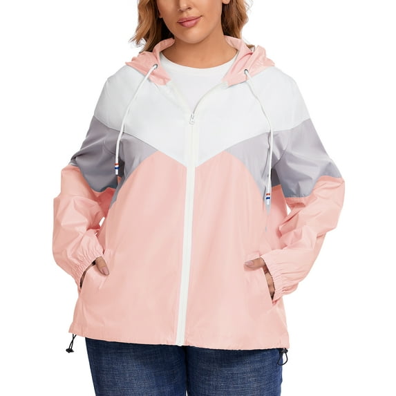 Avoogue Women Plus Size Waterproof Rain Jacket Raincoat Packable Outdoor Hooded Windbreaker
