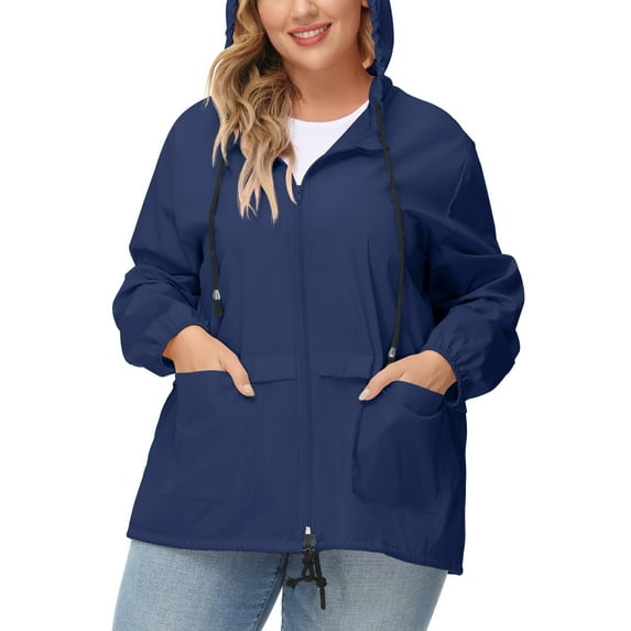 Avoogue Women Plus Size Waterproof Rain Jacket Raincoat Packable Outdoor Hooded Windbreaker
