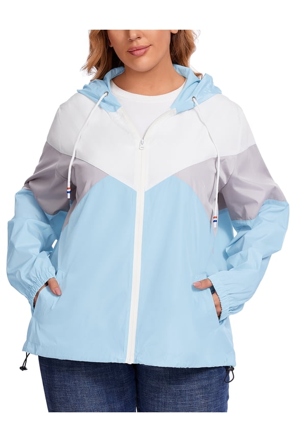 Women Plus Size Waterproof Rain Jacket Raincoat Packable Outdoor Hooded Windbreaker