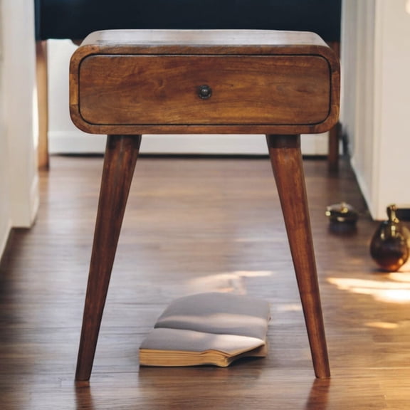 Avora Chestnut Nightstand with 1-Drawer, Nordic Legs, Brown