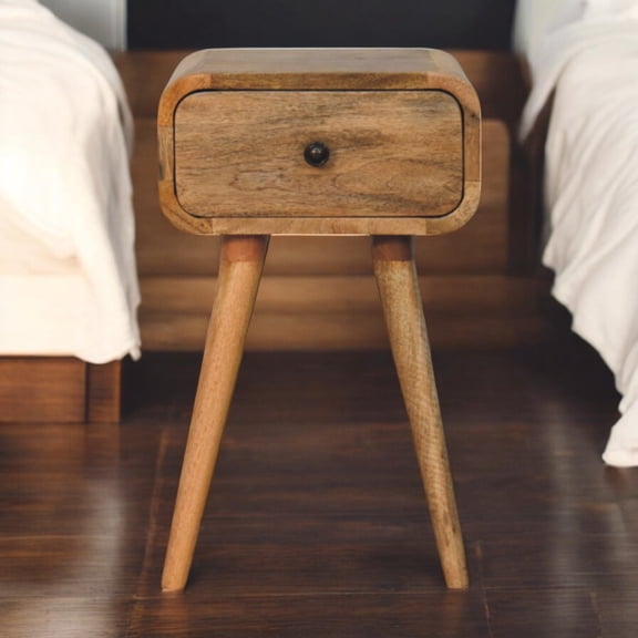 Avora Mini Oak-ish Nightstand with 1-Drawer, Nordic Legs, Light Brown