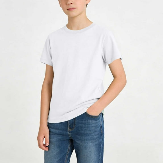 Avrnliq 100% Cotton Kids T-Shirt Unisex Short Sleeve Crew Neck Solid White Basic Top Soft Breathable for Ages 1-15 School Uniform Everyday Wear,Size 3-4 T
