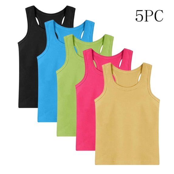 Avrnliq 5-Pack Kids Racerback Tank Tops 100% Cotton Unisex (2T-14) Sleeveless Basic Casual Tanks,Size 2-3 T