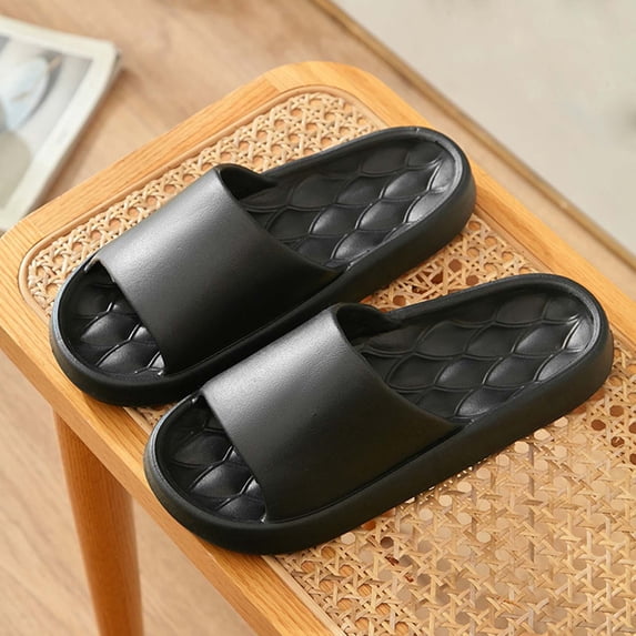 Avrnliq Black EVA Slide Slippers, Non-Slip Waterproof Cushioned Unisex Slippers with Fish-Scale Texture, Shock-Absorbing for Bathroom Poolside Indoor Outdoor Use,Size 42