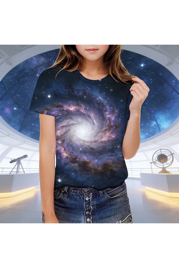 Boys Girls Galaxy Print 3D Cosmic Short Sleeve T-Shirt - Soft Stretch Tee for Boys Girls 3-14 Years,Size 4 T