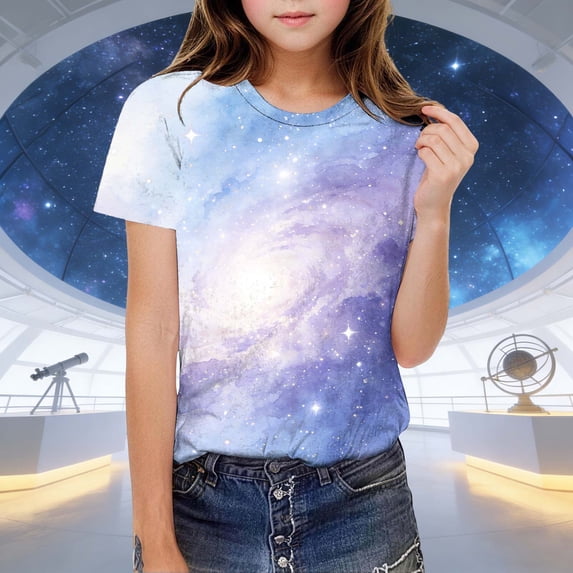 Avrnliq Boys Girls Galaxy Print Short Sleeve Crew Neck Slim Fit T-Shirt for Kids & Teens 6-16 Years ,Size 11 T