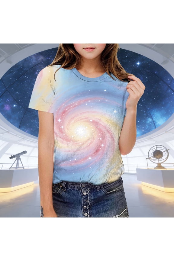 Boys Girls Galaxy Spiral Print T-Shirt Soft Stretch Short Sleeve Tee for Boys Girls 3-14 Years,Size 3 T