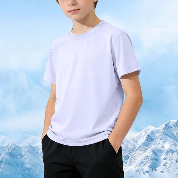 Avrnliq Boys' Solid Purple Short Sleeve T-Shirt Crew Neck Lightweight Breathable Performance Tee for School & Casual Wear,Size 9-10 T