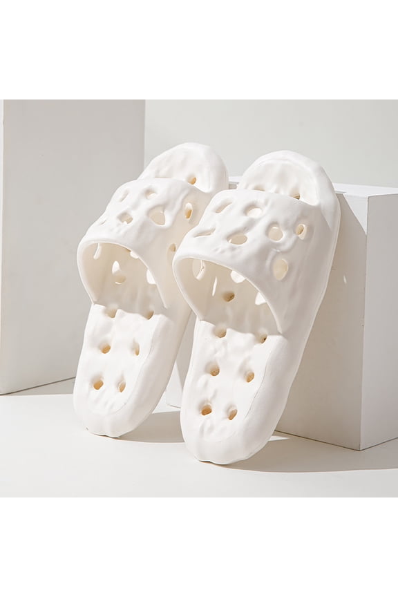 Cushioned Quick-Dry Perforated EVA Shower Slides, Non-Slip Lightweight Bathroom Slippers for Home Gym Pool Daily Wear, White,Size 38