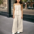 thumbnail image 1 of Avrnliq Girls 2-Piece Ribbed Cami Top & High Waisted Wide Leg Pants Set Casual Summer Outfit Beige Matching Set for Tween Girls 8-14 Years,Size 8-9T, 1 of 9