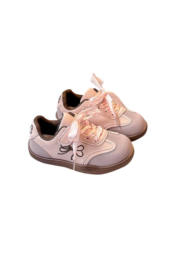Girls Blush Pink Sneakers with Ribbon Laces Sparkly Party & Casual Shoes Comfortable Play Shoes for Kids to Big Kids,Size 23