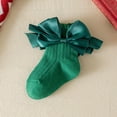 thumbnail image 1 of Avrnliq Girls' Festive Green Socks with Oversized Satin Bows - Soft Cotton Rib-Knit, Elastic Cuff, Fits 1-12 Years (1 Pair),Size 9 T, 1 of 3
