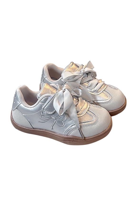 Girls Gray Sparkly Sneakers with Ribbon Laces Metallic Silver Party & Casual Shoes Kids to Big Kids Sizes,Size 31