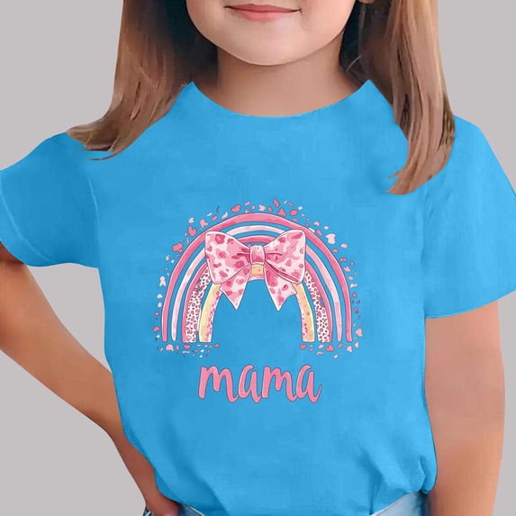 Avrnliq Girls Mama Rainbow T-Shirt, Cute Pink Leopard Bow Graphic Print ...