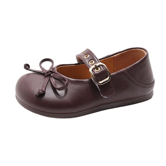Avrnliq Girls Mary Jane Shoes Deep Brown, Patent Faux Leather Adjustable Buckle Flats for Kids Little Kid, Non-Slip School Dress Shoes, Easy Clean Sole,Size 1.5-2T