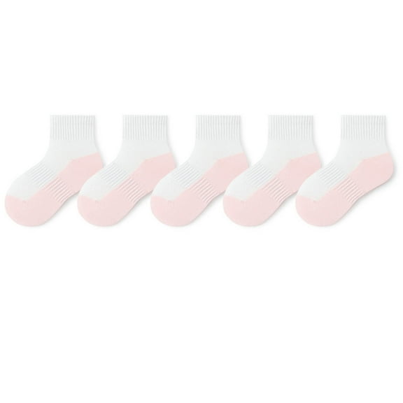 Avrnliq Girls' Pink Cotton Crew Socks 5 Pack - Reinforced Heel & Toe, Non-Slip Ribbed Cuffs, Soft Breathable Skin-Friendly for 2-12Y Kidss & School-Aged Girls,Size 6-8T