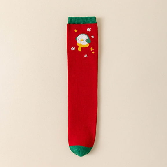 Avrnliq Girls Red Christmas Knee-High Socks - Cotton Soft Breathable, Fits 3-12Y, With Snowflakes/Stars, 1 Pair,Size Free Size
