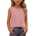thumbnail image 1 of Avrnliq Girls Red White Gingham Sleeveless Tank Top Casual Crew Neck Blouse for Kids Breathable Summer Basic Shirt for Everyday Wear,Size 60%Cotton,40%Linen, 1 of 6
