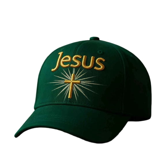 Avrnliq Green Jesus Cross Embroidered Baseball Cap, Cotton Adjustable Christian Faith Hat, Religious Church Casual Sun Cap for Men Women,Size Free Size