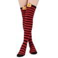 thumbnail image 1 of Avrnliq Hall-oween Over The Knee Socks for Women - Red Striped with Pumpkin Decor, 100% Polyester, One Size Fits Most, 1 PC for Trick-or-Treating & Hall-oween Parties,Size Free Size, 1 of 4